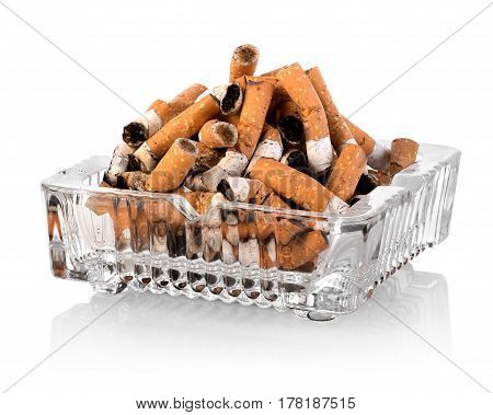 Heap of butts in a square ashtray