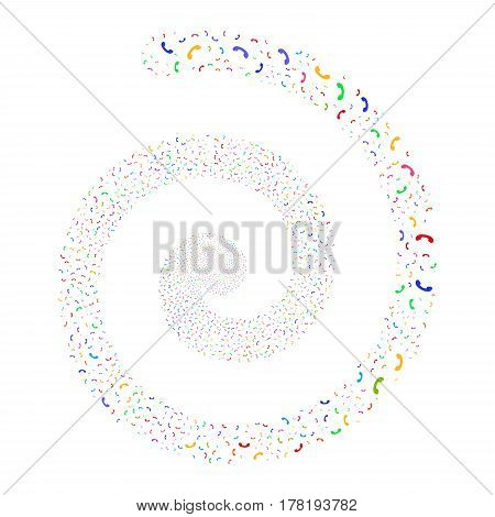 Call fireworks swirling spiral. Vector illustration style is flat bright multicolored scattered symbols. Object whirlpool combined from scattered design elements.