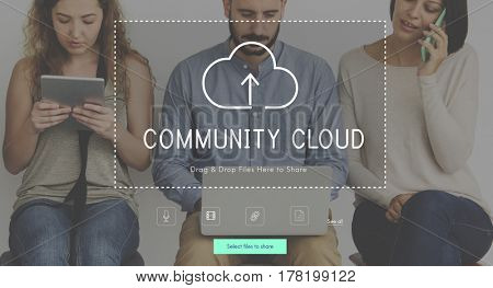 People Using Technology Digital Device with Cloud Computing Icon Graphic 