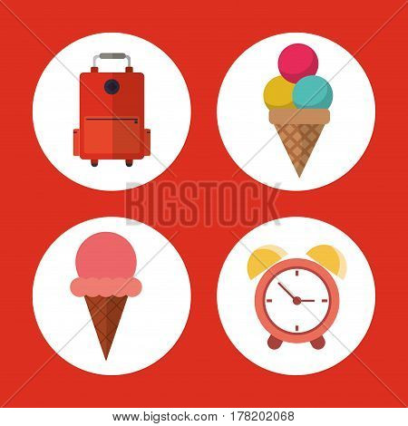 vacation suitcase ice cream clock concept vector illustration eps 10
