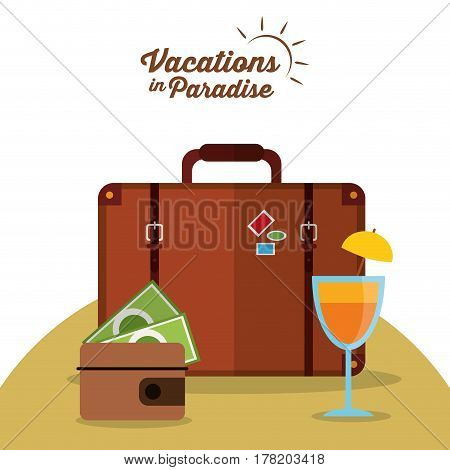 vacations in paradise suitcase wallet cocktail vector illustration eps 10