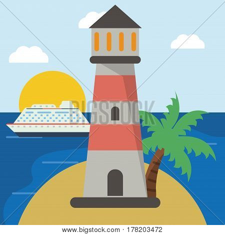 lighthouse cruise beach sun vector illustration eps 10