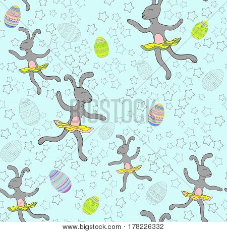 Set of cute Easter rabbits with Easter eggs and banners.