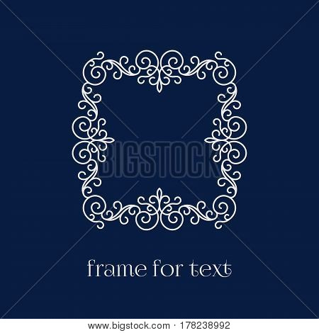 Elegant rectangular frame with space for text in outline style. Vector illustration.