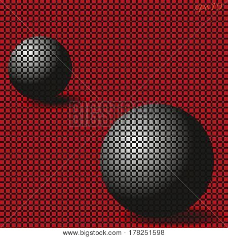 Two black spheres
Abstract illustration consists of squares and cells ball with shadow background red author design print stock vector