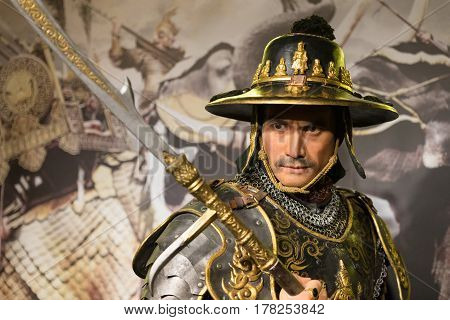 BANGKOK - JAN 29: A waxwork of Wanchana Sawasdee on display at Madame Tussauds on January 29 2016 in Bangkok Thailand. Madame Tussauds' newest branch hosts waxworks of numerous stars and celebrities