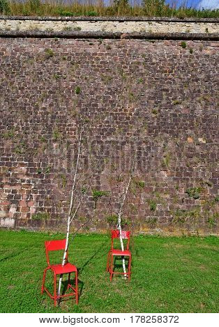Neuf Brisach France - july 23 2016 :exhibition in the fortification in summer