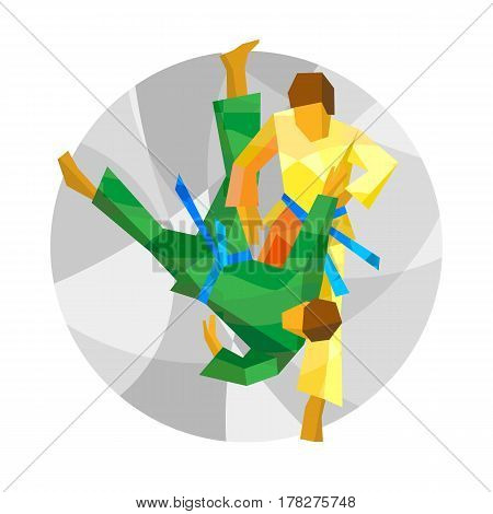Two Judo Fighters On Gray Background With Patterns
