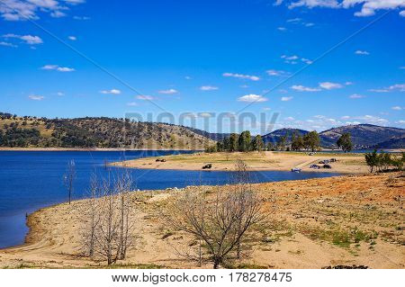 Australian Outback Landscape Of Lake And Dry Soil
