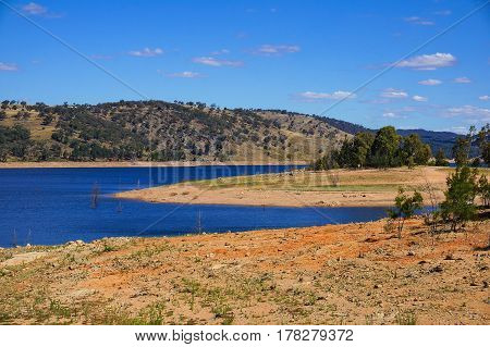 View From Above On Australian Outback Landscape With Lake