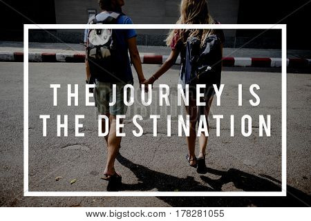 Friends Travel Backpacker Journey with Quote Graphic