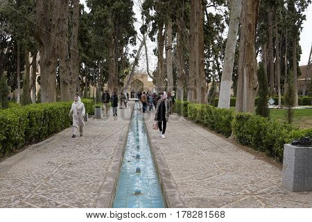 Fin, Kashan, Esfahan, Iran, March 23, 2017, is a historical Persian garden. It contains Kashan's Fin Bath, where Amir Kabir, the Qajarid chancellor, was murdered by an assassin sent by King Nasereddin Shah in 1852.
