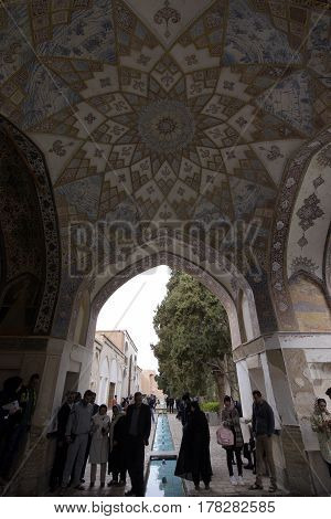 Fin, Kashan, Esfahan, Iran, March 23, 2017, is a historical Persian garden. It contains Kashan's Fin Bath, where Amir Kabir, the Qajarid chancellor, was murdered by an assassin sent by King Nasereddin Shah in 1852.