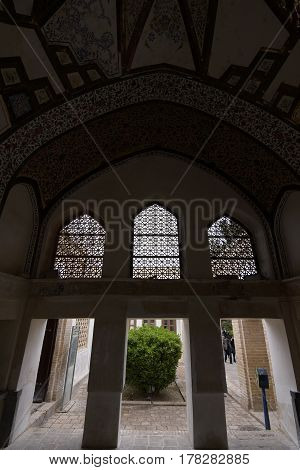 Fin, Kashan, Esfahan, Iran, March 23, 2017, is a historical Persian garden. It contains Kashan's Fin Bath, where Amir Kabir, the Qajarid chancellor, was murdered by an assassin sent by King Nasereddin Shah in 1852.