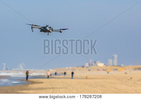 Kijkduin the Netherlands - March 24 2017: low flying drone UAV