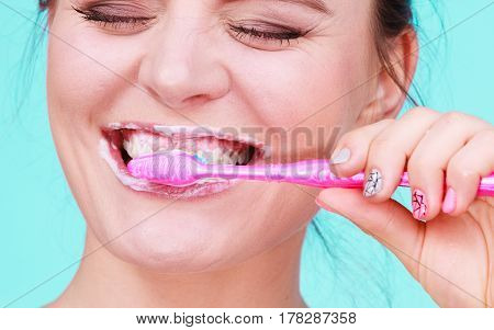Woman Brushing Cleaning Teeth