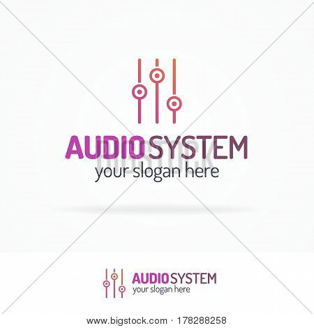Audio system logo set with equalizer line modern color style isolated on white background for use music store, sound company, audio system shop, dj market etc. Vector Illustration