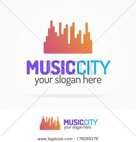 Music city logo set modern color style isolated on white background for use sound store, record company, audio system shop, equipment market, dj etc. Vector Illustration