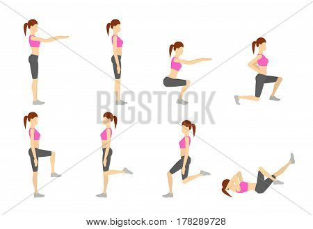 Girl Dioing Exercise on White Background Vector Illustration EPS10