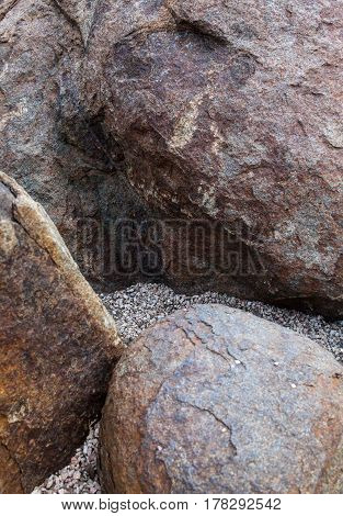 Big stones in the rockery. Ornamental garden. Close-up.