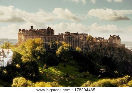 Edinburgh castle as the famous city landmark. United Kingdom.