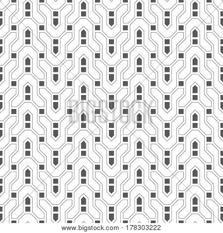 Vector seamless pattern. Infinitely repeating modern geometrical texture consisting of thin broken lines which form zigzag difficult curvilinear shapes squares. Abstract linear textured background.