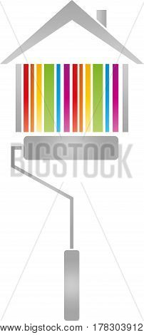 House and painter's tool, colored, caretaker and painter logo
