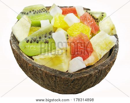 fruit salad with kiwi mango and honeymelon in coconut