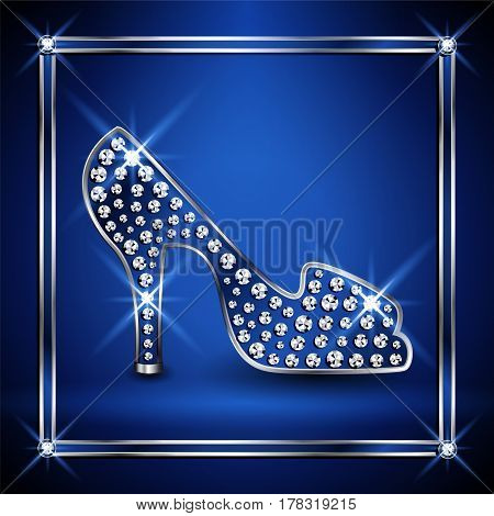 Women shoe decorated with jewels. Vector illustration.