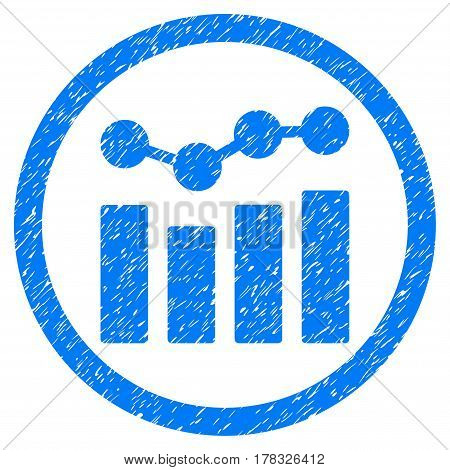 Charts grainy textured icon inside circle for overlay watermark stamps. Flat symbol with scratched texture. Circled vector blue rubber seal stamp with grunge design.