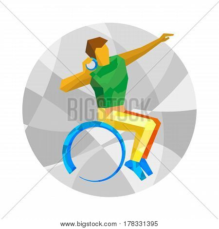 Wheelchair Sportsman Throwing Shot. Flat Sport Icon.