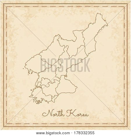 North Korea Region Map: Stilyzed Old Pirate Parchment Imitation. Detailed Map Of North Korea Regions