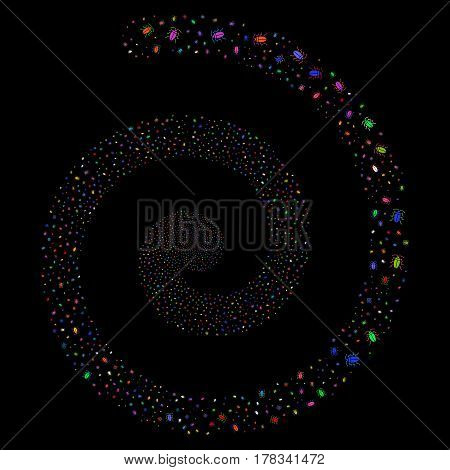 Cucaracha bang swirl spiral. Vector bright multicolored random design elements.