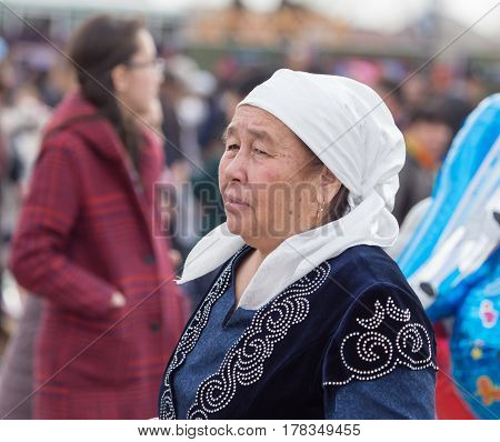 Shymkent, KAZAKHSTAN - 22 March 2017: Celebration of the Kazakh holiday NARIYZ. People in national costumes .