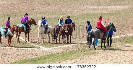 Shymkent, KAZAKHSTAN - 22 March 2017: Celebration of the Kazakh holiday NARIYZ. Competitions on horses .