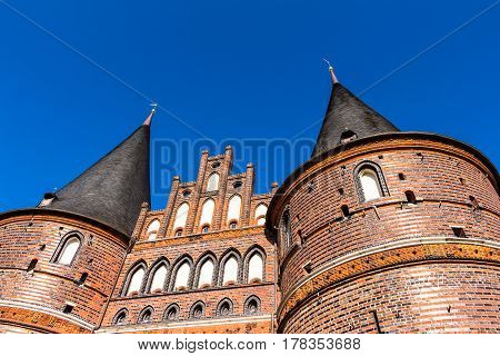 Holsten Gate in the old town of the Hanseatic City of Lubeck