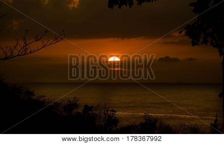 Golden tropical sunset with silhouette palm trees