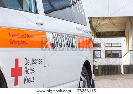 PEINE / GERMANY - MARCH 20 2017: german emergency doctor ( notarzt ) car stands on a hospital