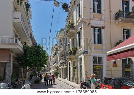 PATRAS, GREECE MAY 28, 2015: Typical street in Patras, Peloponnese, Western Greece
