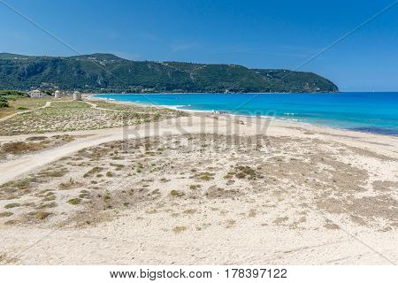Panoramic view of Girapetra Beach with blue waters, Lefkada, Ionian Islands, Greece