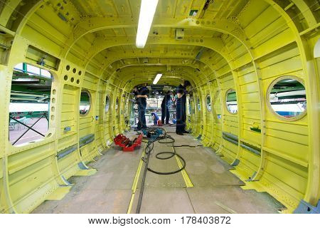 Ulan-Ude, Russia - 3 March, 2017: Making of modern russian helicopters Mi-8 on the aircraft plant in Ulan-Ude, Russia