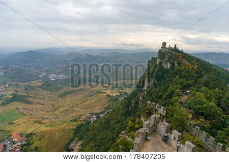 Aerial View On Castles On The Top Of The Mountain