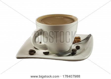 White cup of coffee isolated on white bacjground