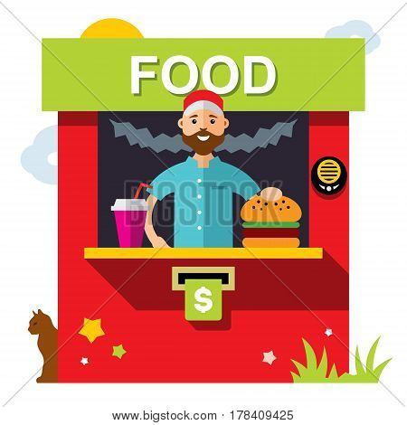 Seller food and beverages. Isolated on a white background