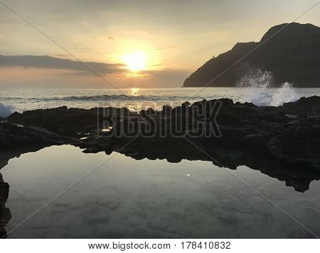 A beautiful sunrise from Makapu'u tidepools in Honolulu, Hawaii.