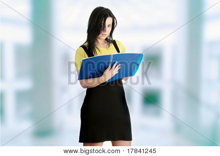Young corpulency student  woman isolated on white background