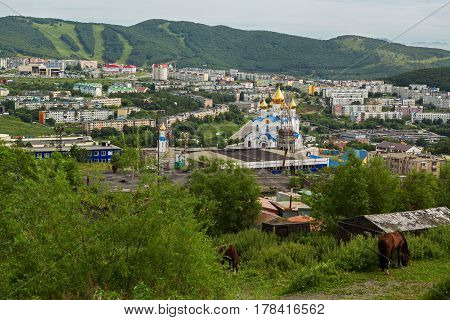 Petropavlovsk-Kamchatsky, Russia - August 17, 2016: Petropavlovsk-Kamchatsky from Mishennaya hills