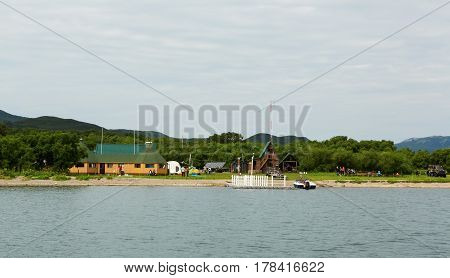 Kamchatka Peninsula, Russia - August 13, 2016: Source of river Ozernaya on Kurile lake. South Kamchatka Nature Park.