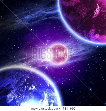 planety v prostoru a hvězdy s galaxes