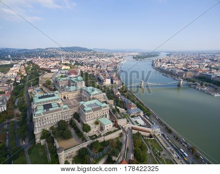 Aerial view of Royal Palace in Budapest, Hungary